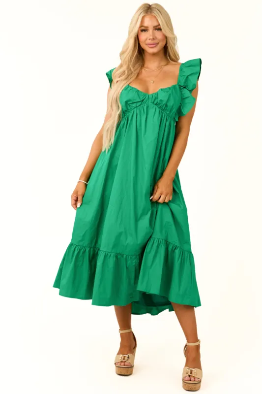 She+Sky Kelly Green Flutter Sleeve Midi Dress sold by Lime Lush