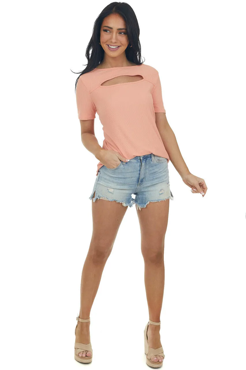 Light Coral Chest Cut Out Ribbed Knit Top sold by Lime Lush product image thumbnail 2