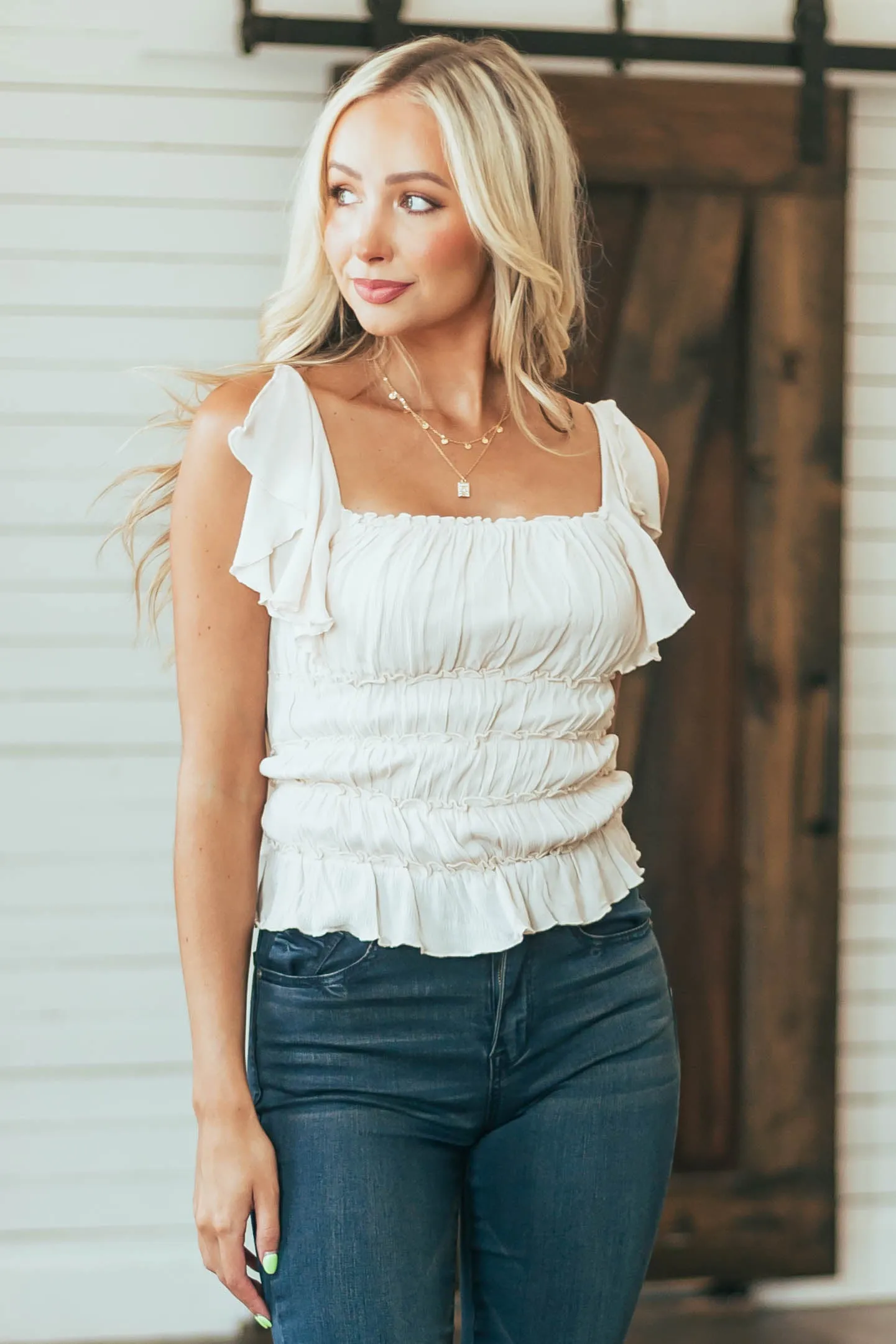 Nude Frill Ruched Flutter Sleeve Bodysuit sold by Lime Lush product image thumbnail 2