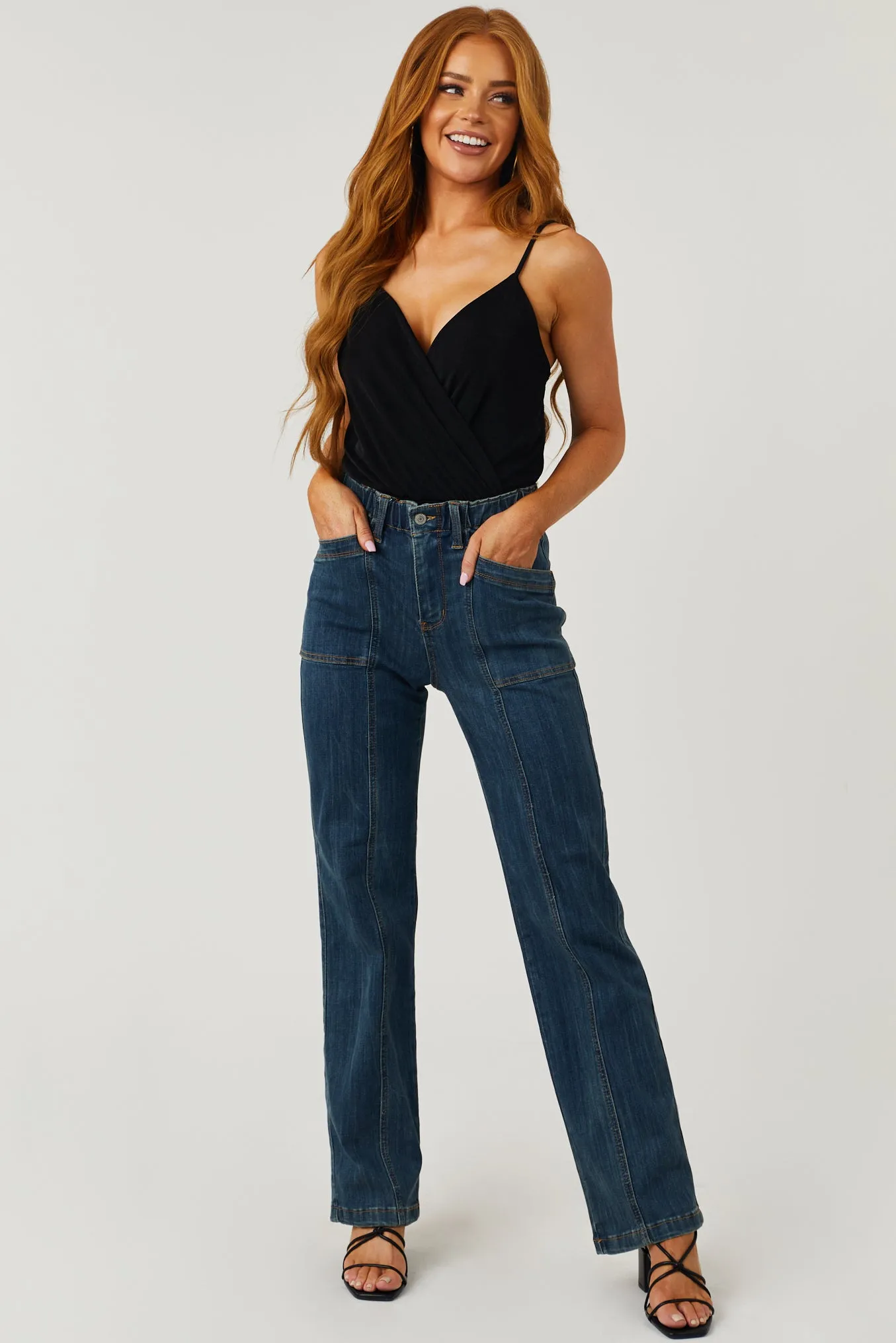 Judy Blue Medium Wash Elastic Waist Vintage Straight Jeans sold by Lime Lush product image thumbnail 5