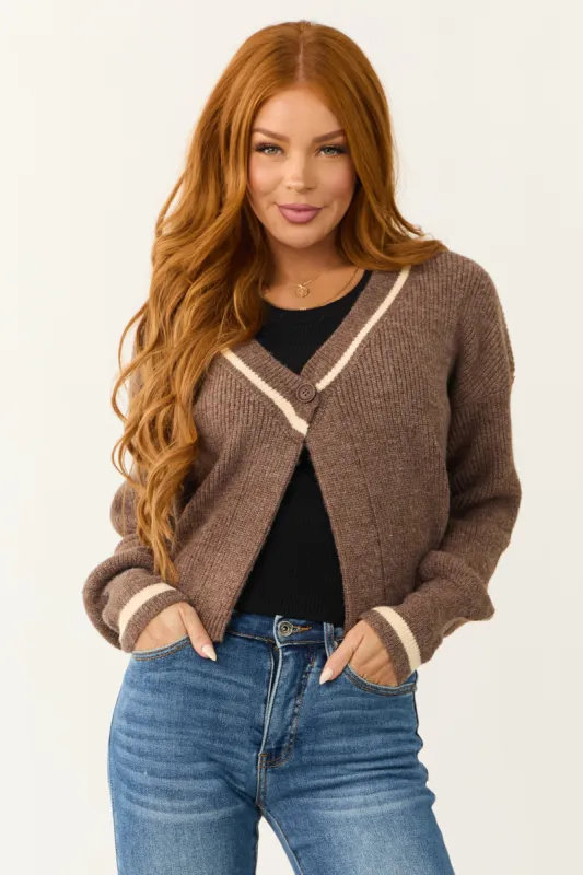 Cocoa Deep V Neck Button Closure Cardigan sold by Lime Lush