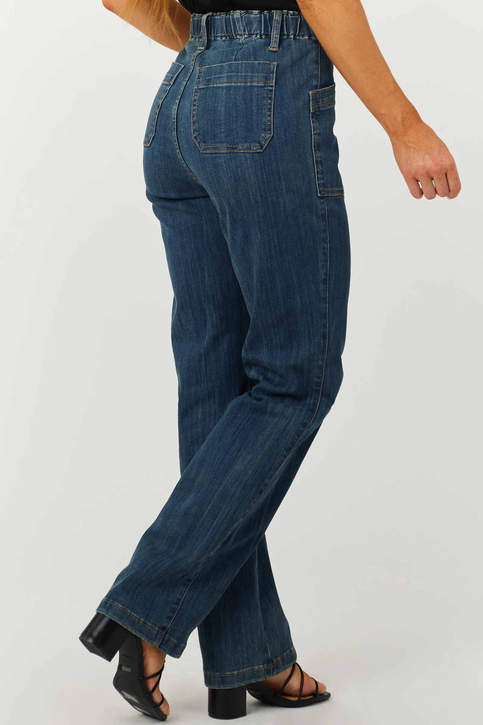 Judy Blue Medium Wash Elastic Waist Vintage Straight Jeans sold by Lime Lush product image thumbnail 4