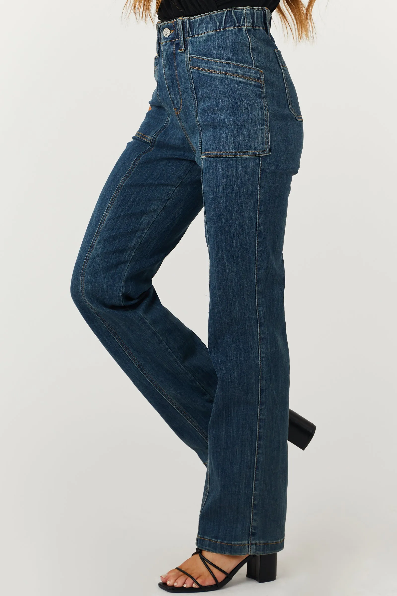 Judy Blue Medium Wash Elastic Waist Vintage Straight Jeans sold by Lime Lush product image thumbnail 3