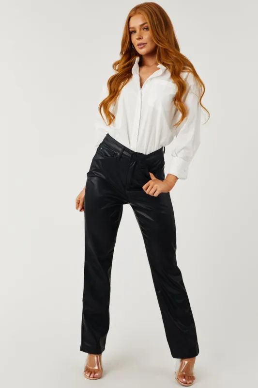 Judy Blue Black Faux Leather Tummy Control Straight Pants sold by Lime Lush
