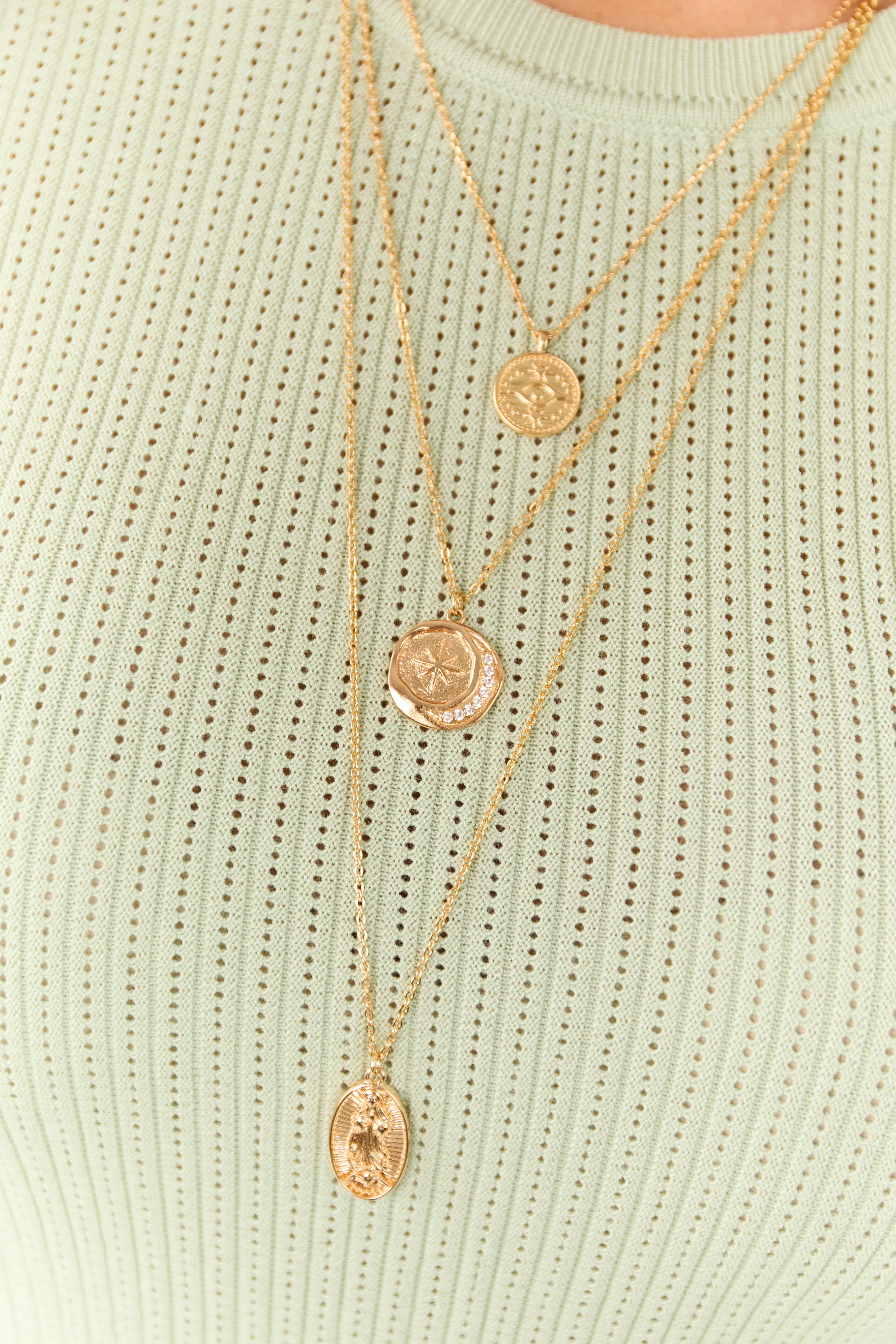 Gold Layered Engraved Disc Pendant Necklace sold by Lime Lush
