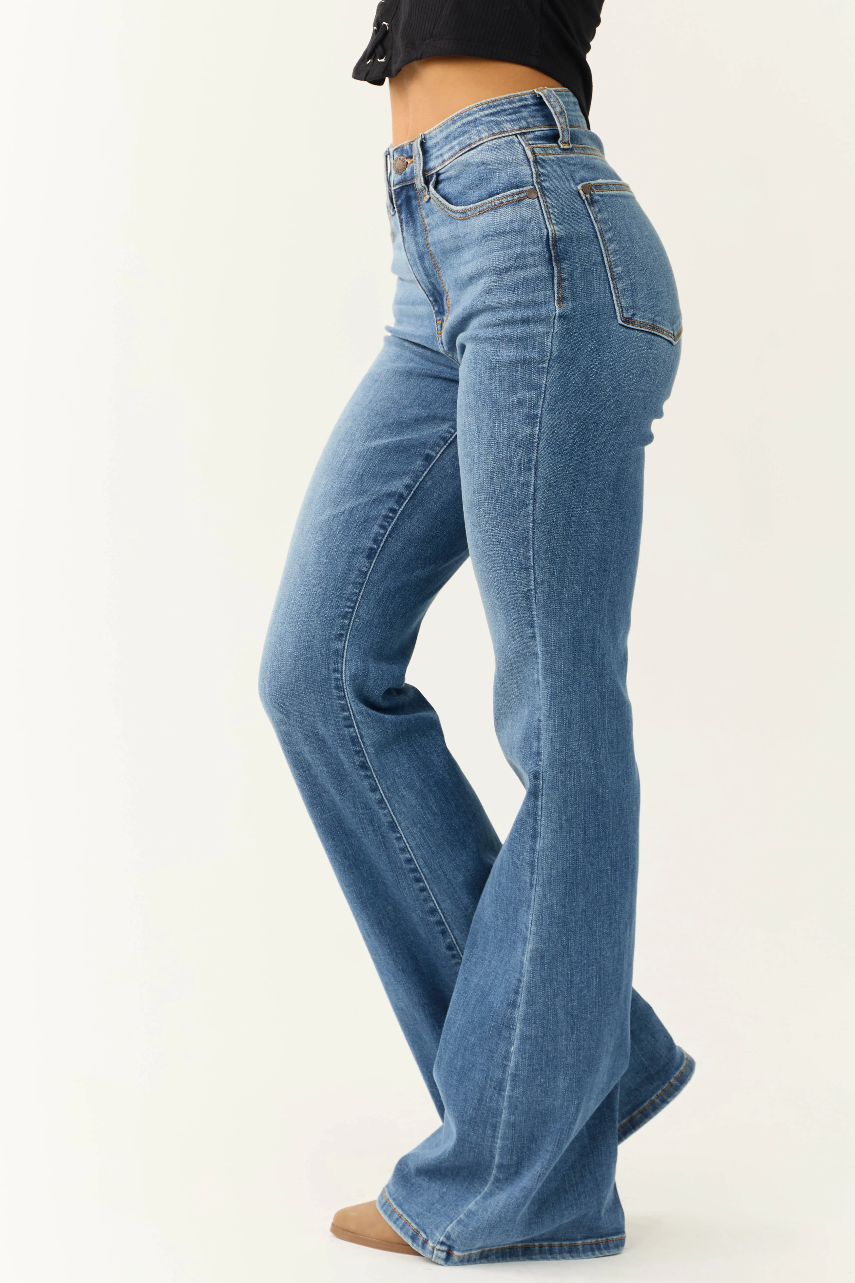 Judy Blue Medium Wash High Rise Flare Jeans sold by Lime Lush product image thumbnail 4