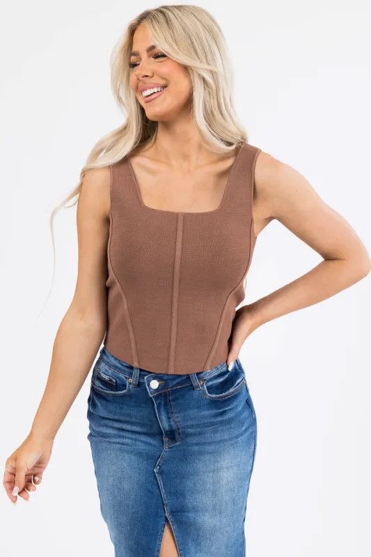 Coffee Square Neck Thick Sleeveless Crop Top sold by Lime Lush