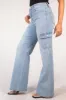 YMI Light Wash High Rise Wide Leg Cargo Jeans sold by Lime Lush