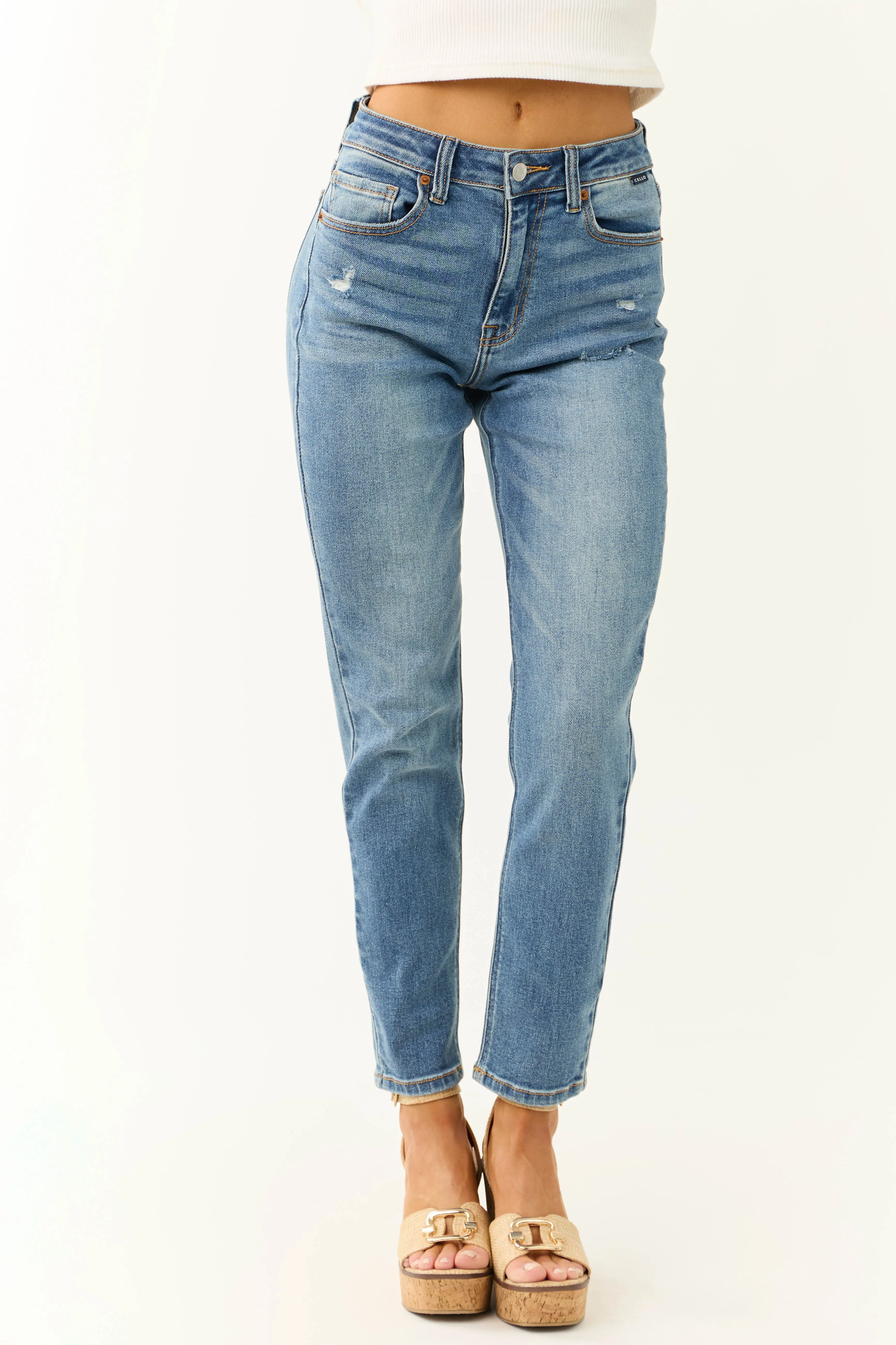Cello Medium Wash High Rise Straight Leg Jeans sold by Lime Lush