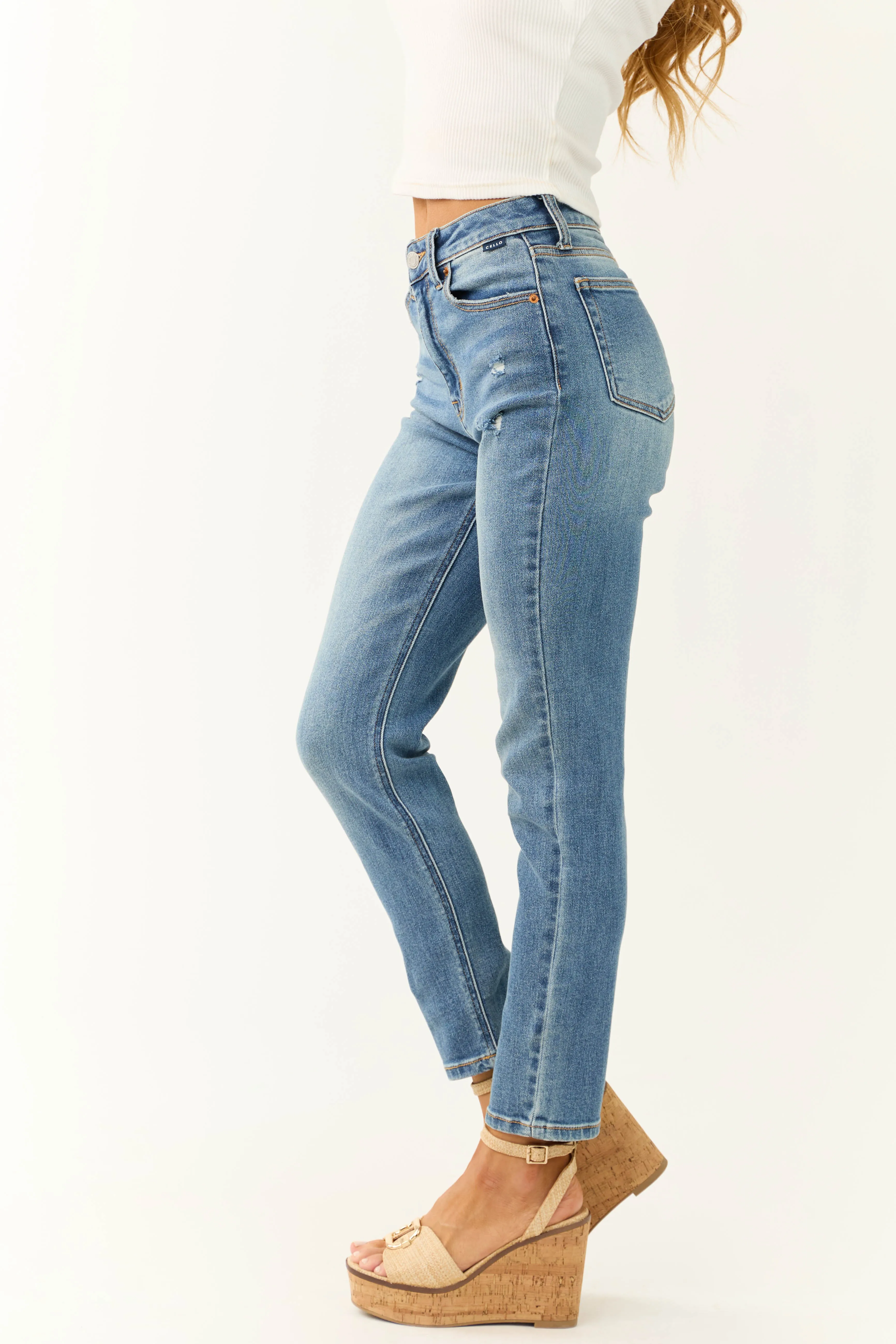 Cello Medium Wash High Rise Straight Leg Jeans sold by Lime Lush product image thumbnail 3