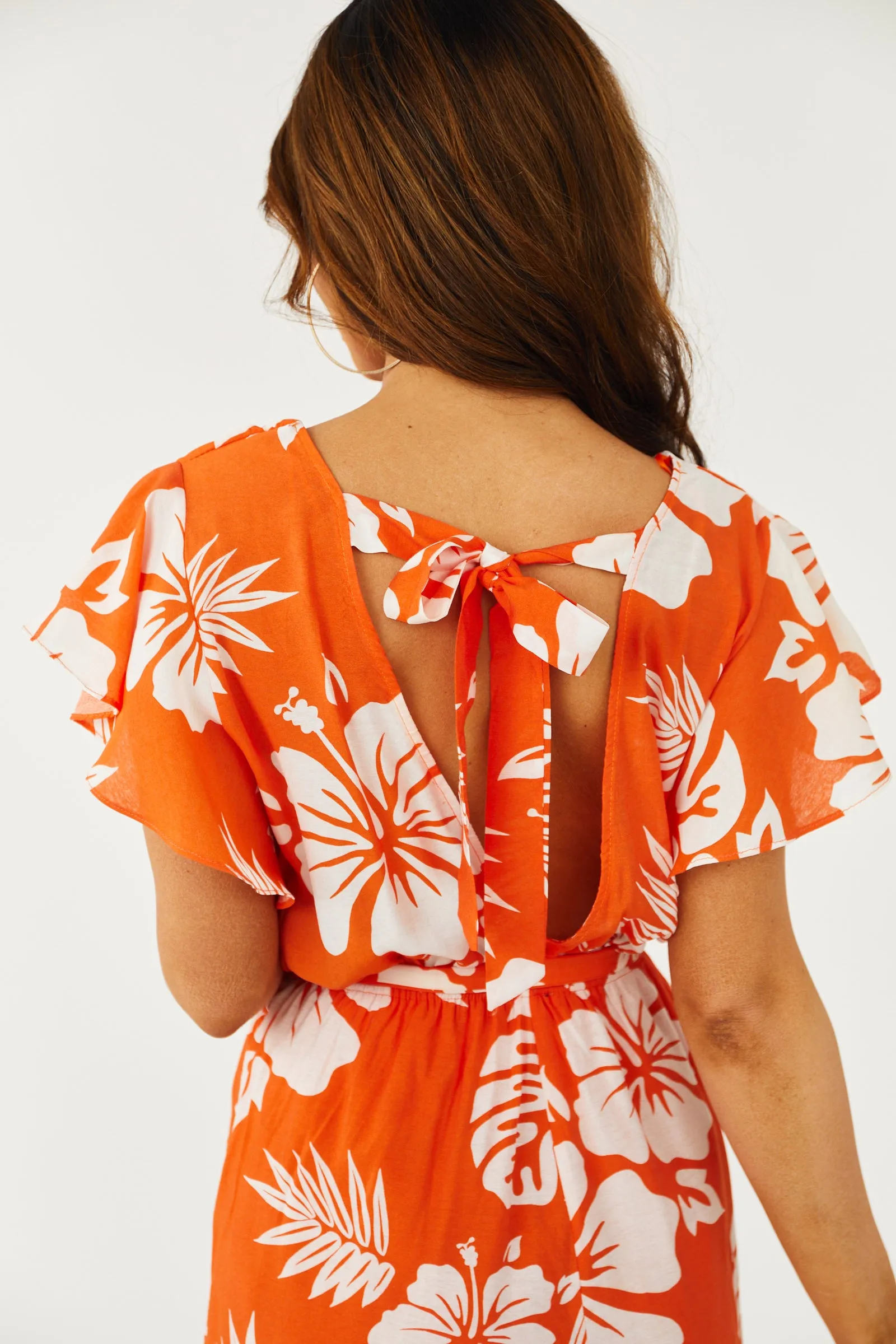 Tangerine Tropical Print Romper with Waist Tie sold by Lime Lush product image thumbnail 5