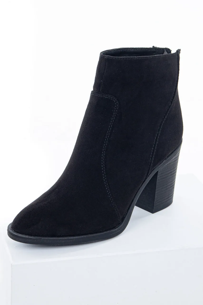 Black Pointed Toe Ankle Suede Booties with Block Heel sold by Lime Lush product image thumbnail 2