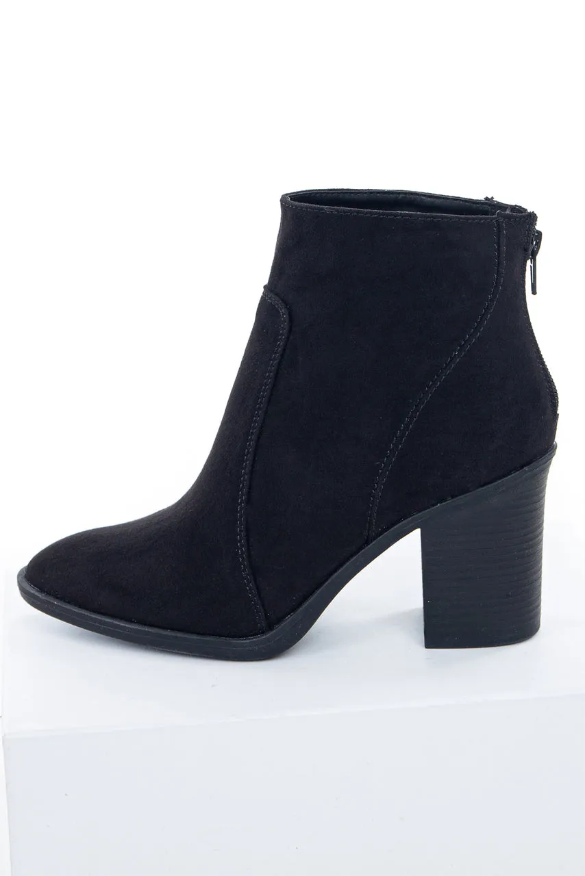 Black Pointed Toe Ankle Suede Booties with Block Heel sold by Lime Lush