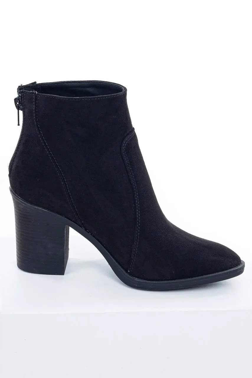 Black Pointed Toe Ankle Suede Booties with Block Heel sold by Lime Lush product image thumbnail 3
