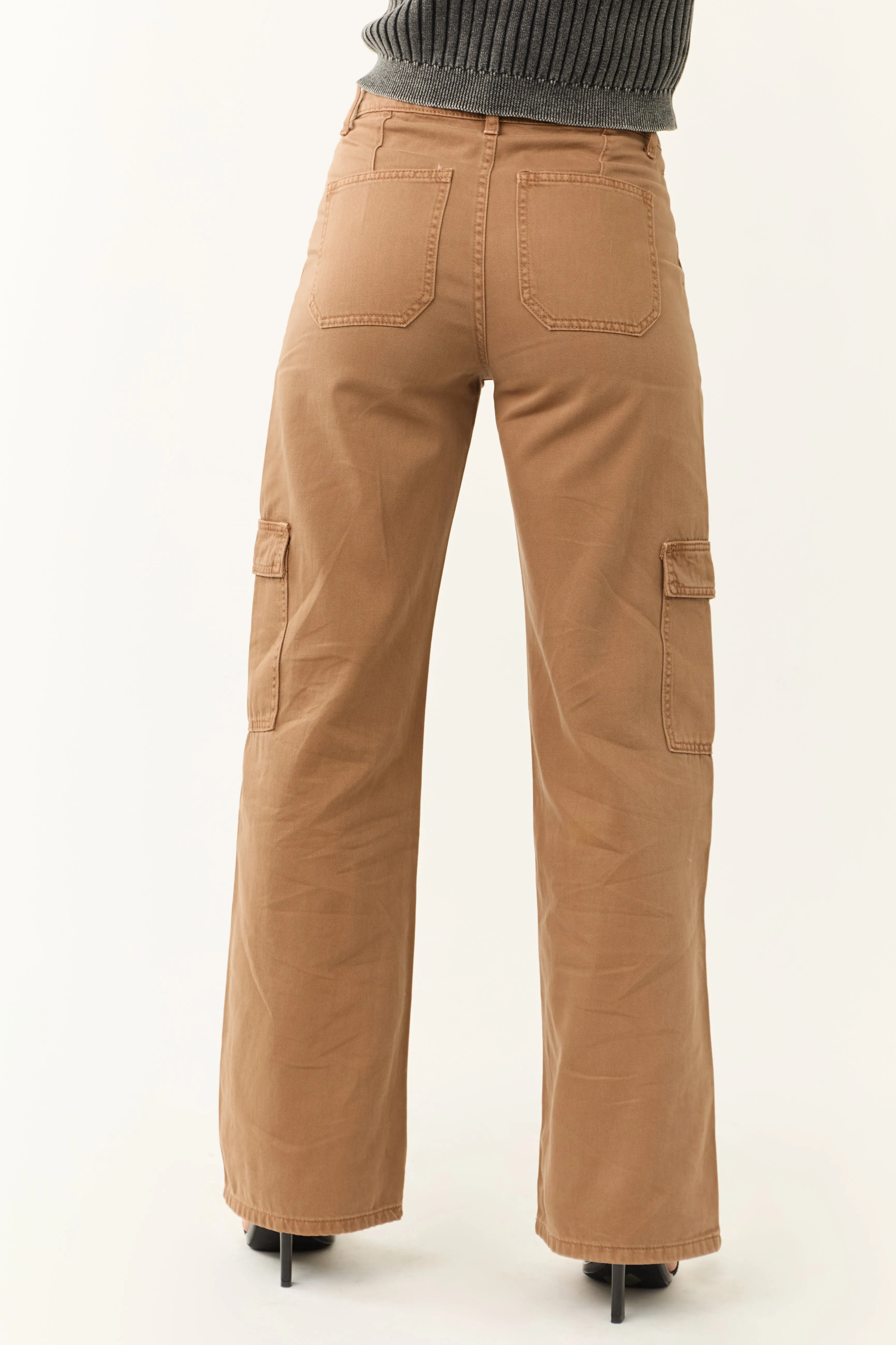 Vervet Coffee High Rise Wide Leg Cargo Jeans sold by Lime Lush product image thumbnail 4