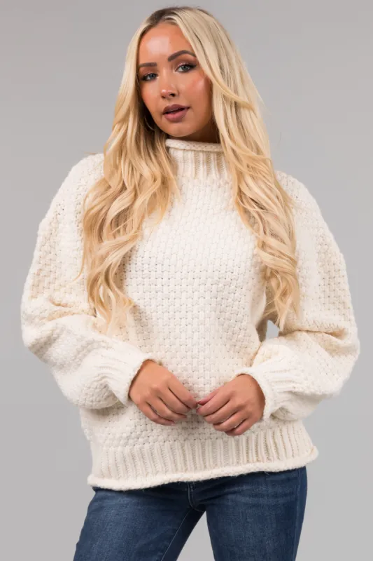 Cream Chunky Knit Mock Neck Cozy Sweater sold by Lime Lush