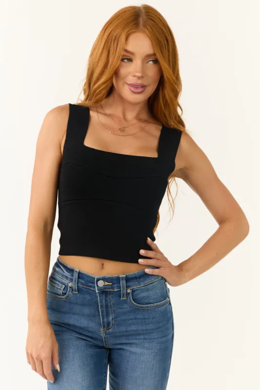 Black Square Neck Thick Knit Tank Top sold by Lime Lush