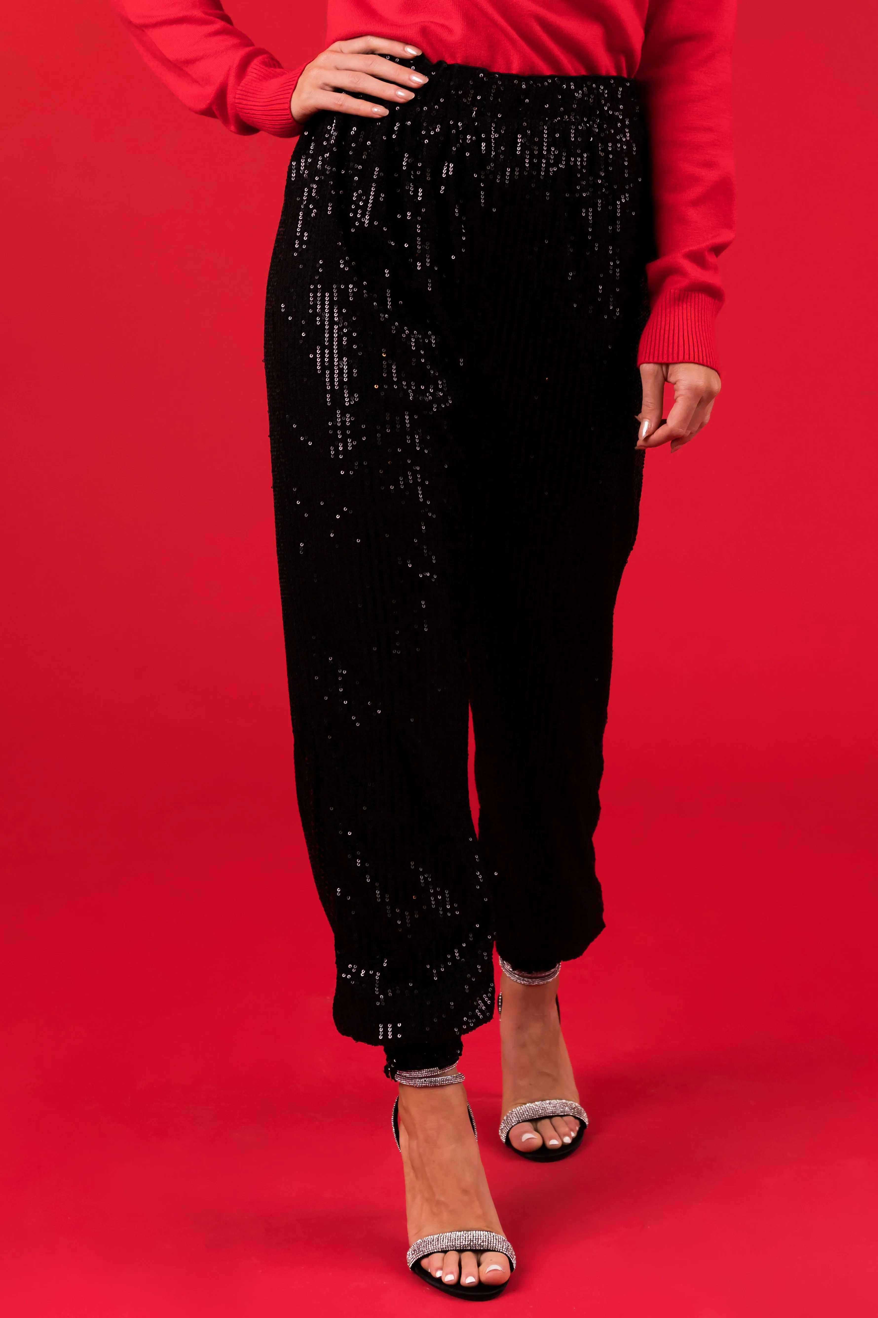She+Sky Black Sequin Joggers sold by Lime Lush product image thumbnail 3