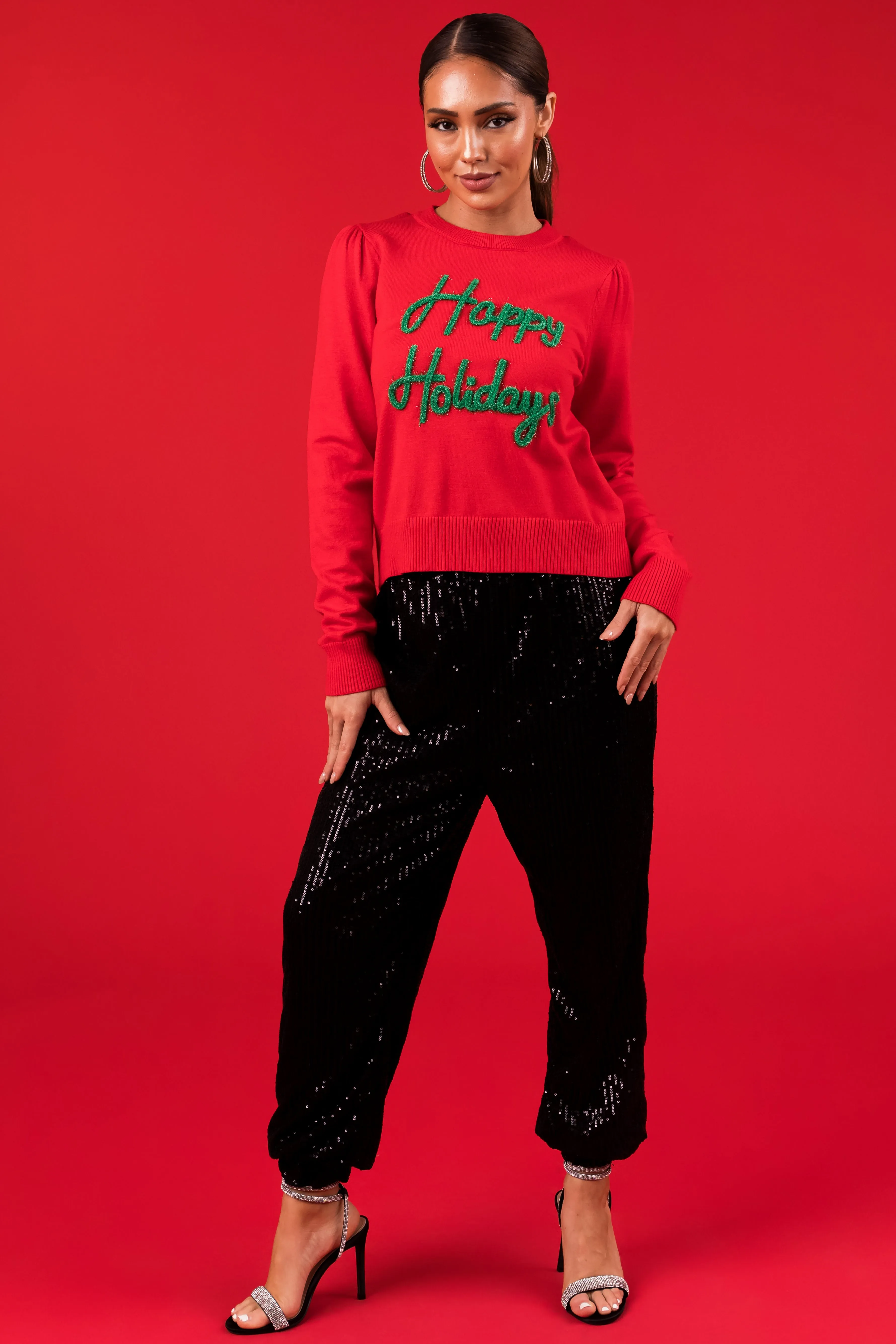 She+Sky Black Sequin Joggers sold by Lime Lush