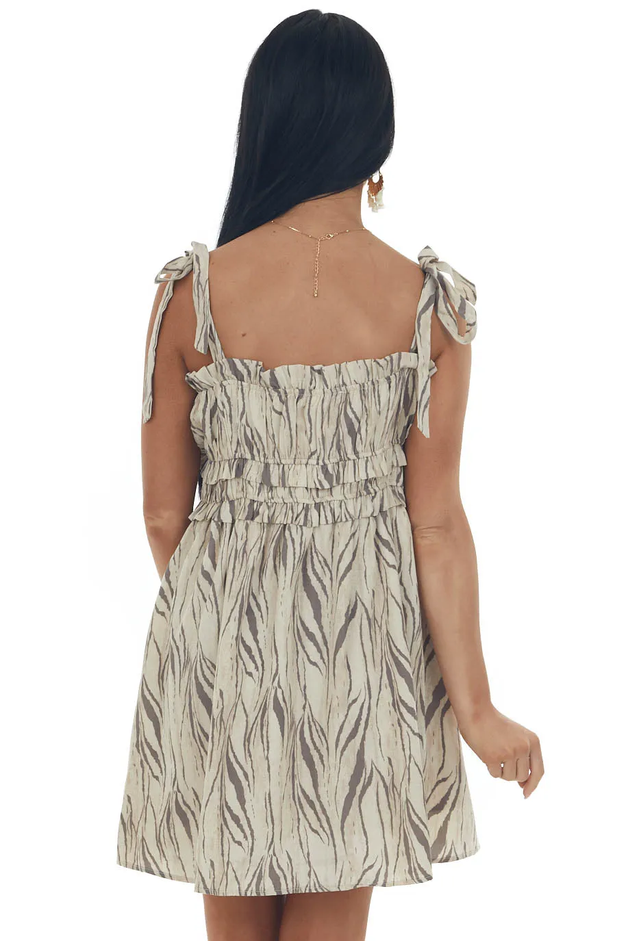 Taupe Zebra Print Mini Dress with Tie Straps sold by Lime Lush product image thumbnail 5