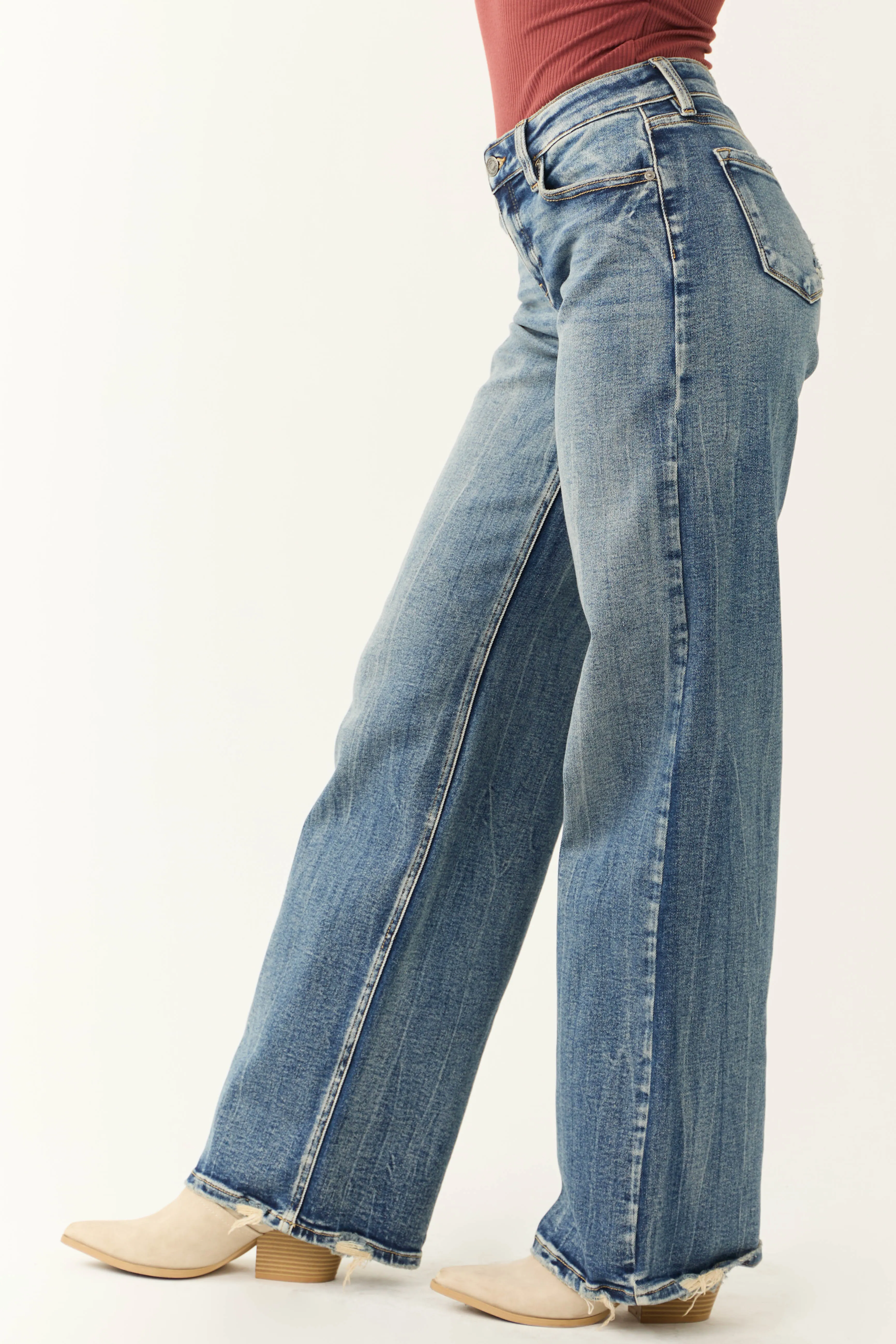KanCan Dark Wash Mid Rise Wide Leg Jeans sold by Lime Lush product image thumbnail 5
