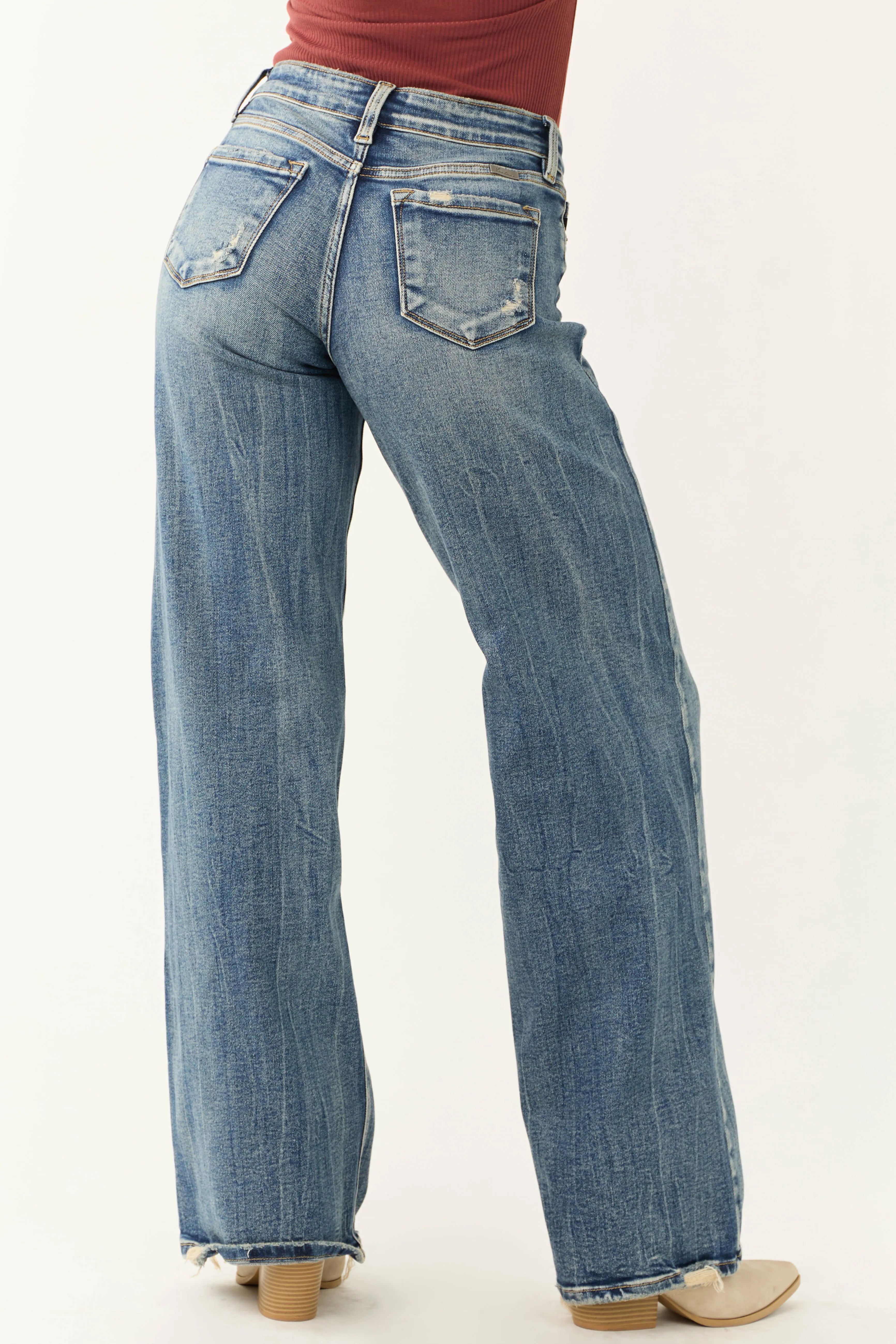 KanCan Dark Wash Mid Rise Wide Leg Jeans sold by Lime Lush product image thumbnail 4