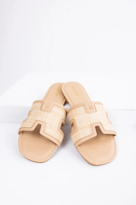 Nude Cut Out Woven Strap Open Toe Flat Sandals sold by Lime Lush