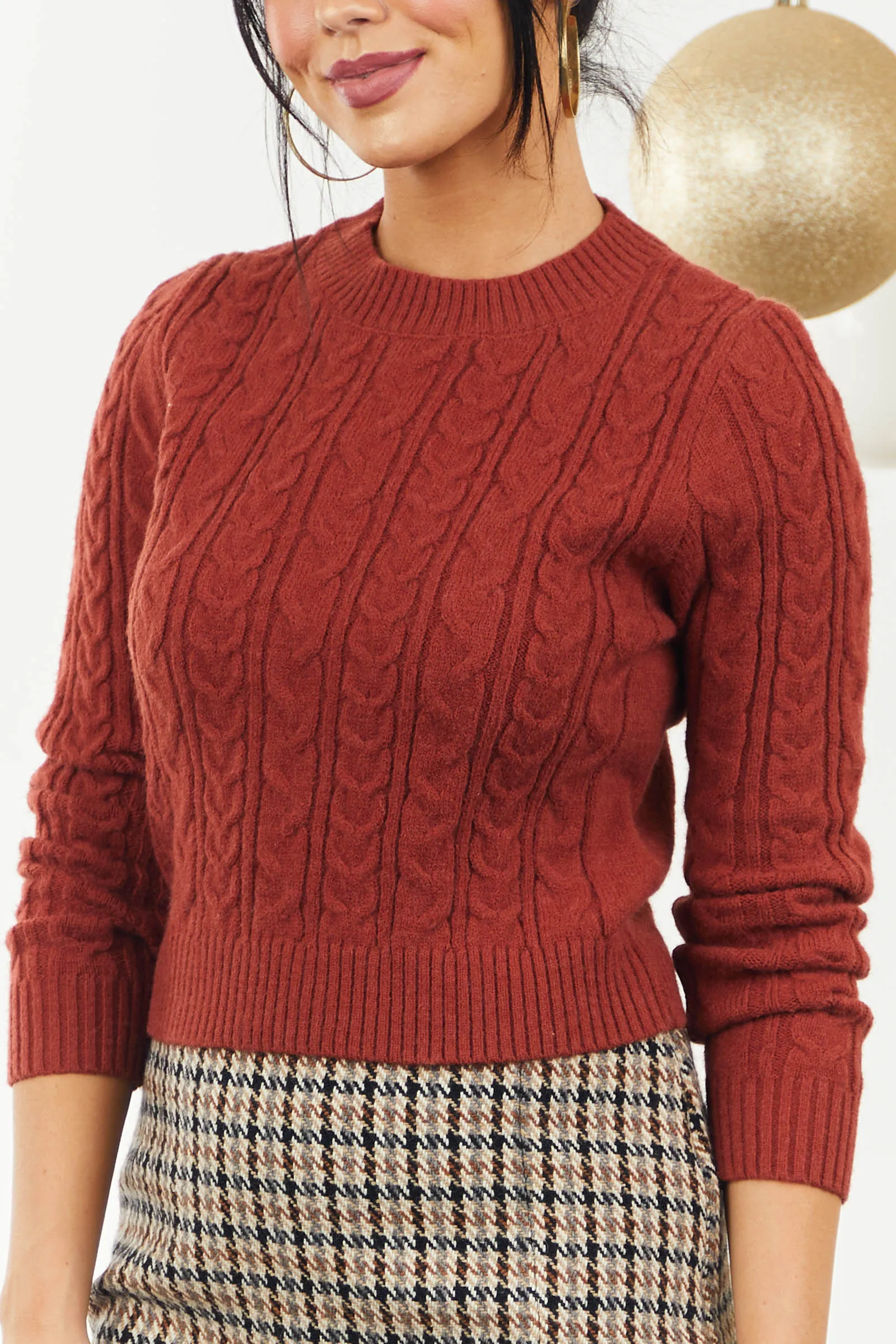 Rust Fitted Cable Knit Sweater sold by Lime Lush product image thumbnail 4