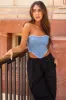 Medium Wash Strapless Denim Crop Top sold by Lime Lush