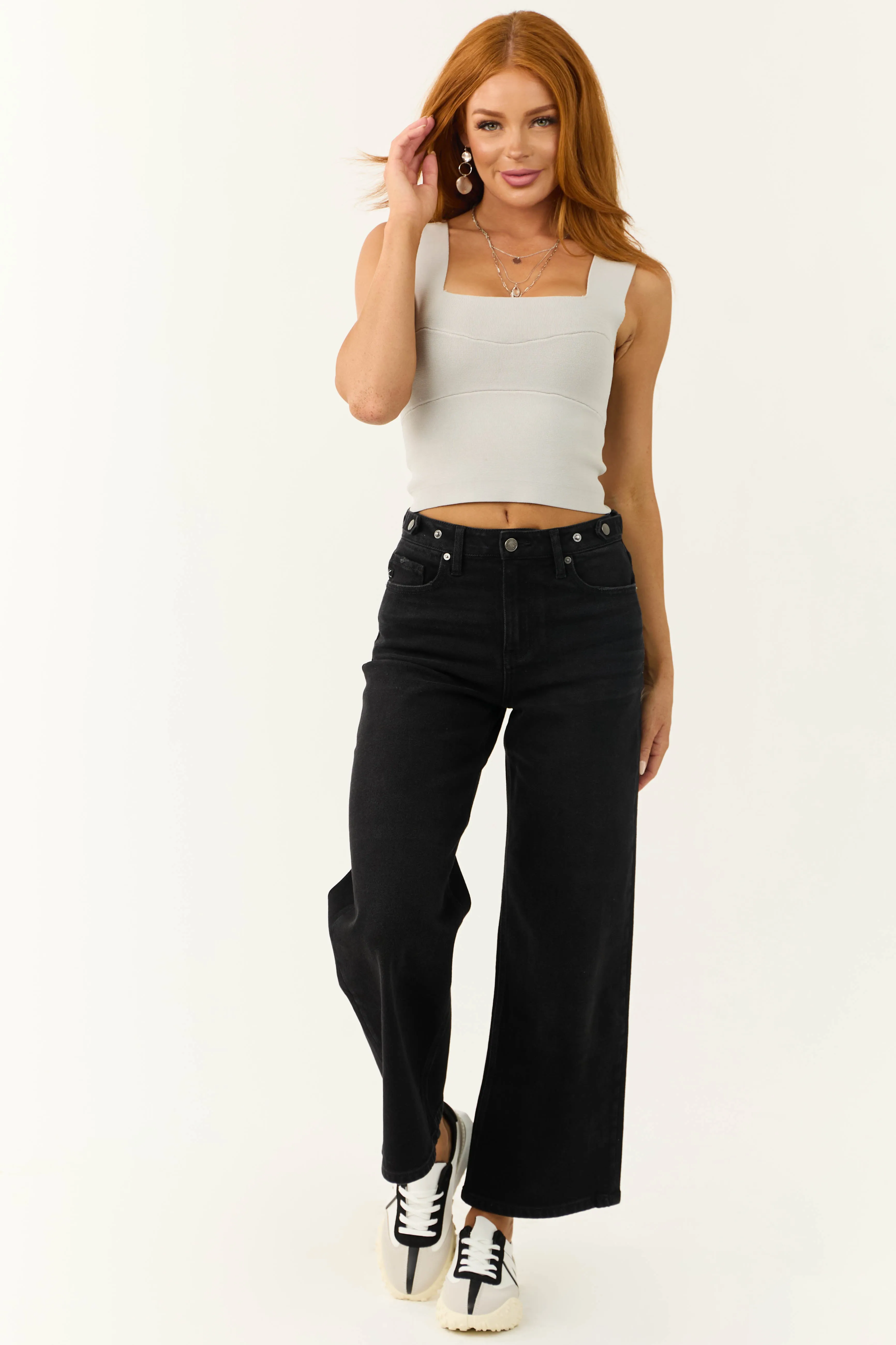 Cloud Grey Square Neck Thick Knit Tank Top sold by Lime Lush product image thumbnail 3