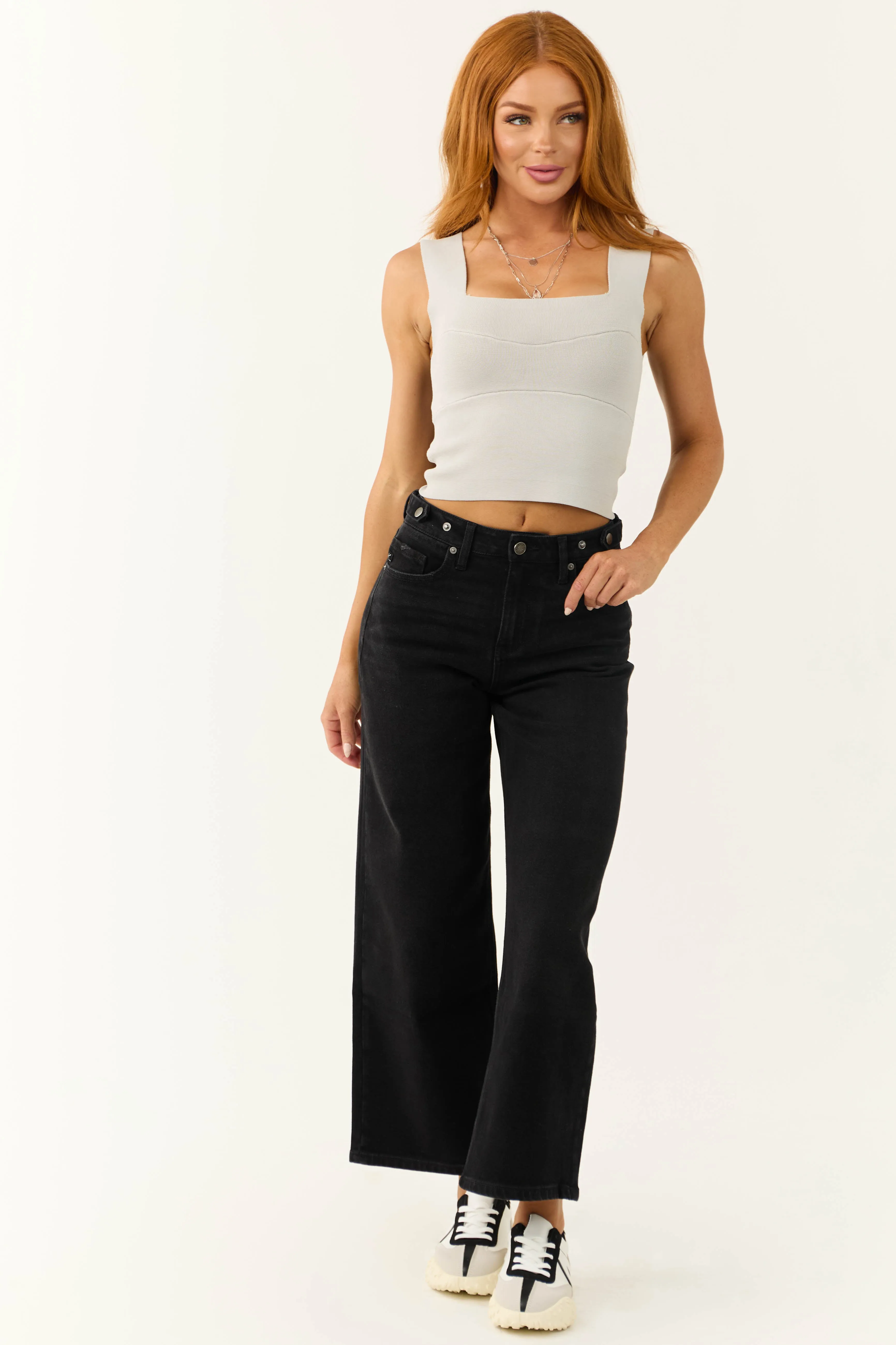 Cloud Grey Square Neck Thick Knit Tank Top sold by Lime Lush product image thumbnail 2