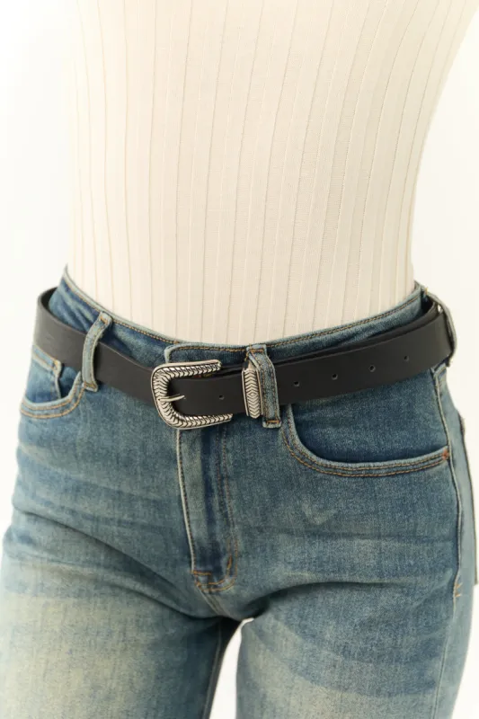 Black and Silver Engraved Buckle Belt sold by Lime Lush