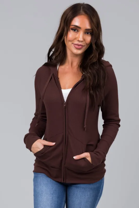 Chocolate Thermal Knit Zip Up Slim Fit Hoodie sold by Lime Lush