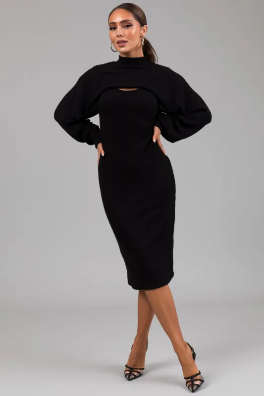 Black Knit Midi Dress with Bolero sold by Lime Lush