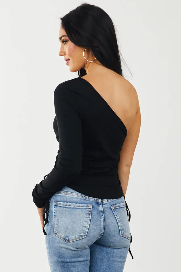 Black One Shoulder Knit Top with Ruched Sides sold by Lime Lush product image thumbnail 5