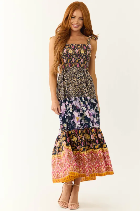 Navy Patchwork Floral Print Sleeveless Maxi Dress sold by Lime Lush