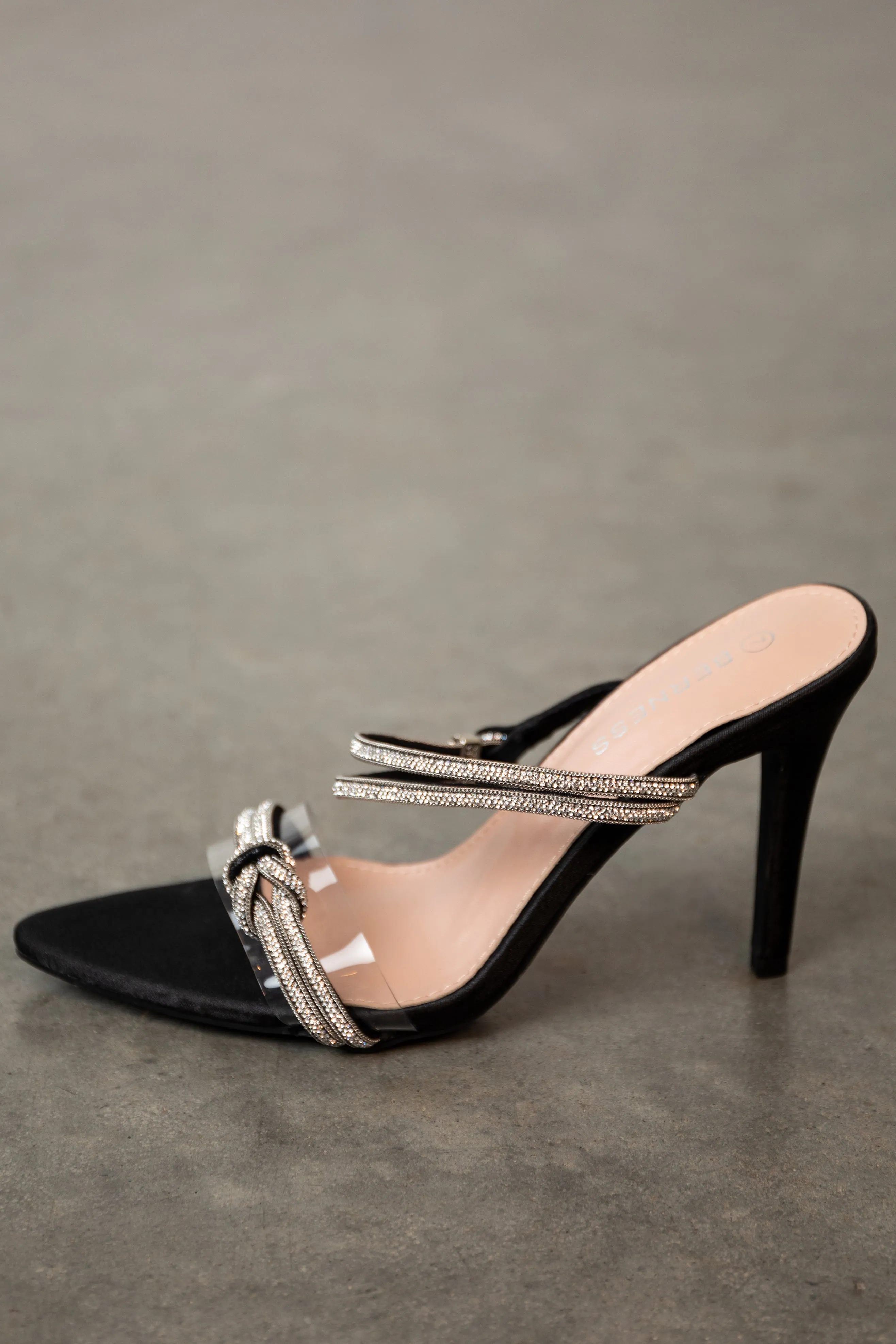 Black Satin Rhinestone Strap Pointed Heels sold by Lime Lush product image thumbnail 3