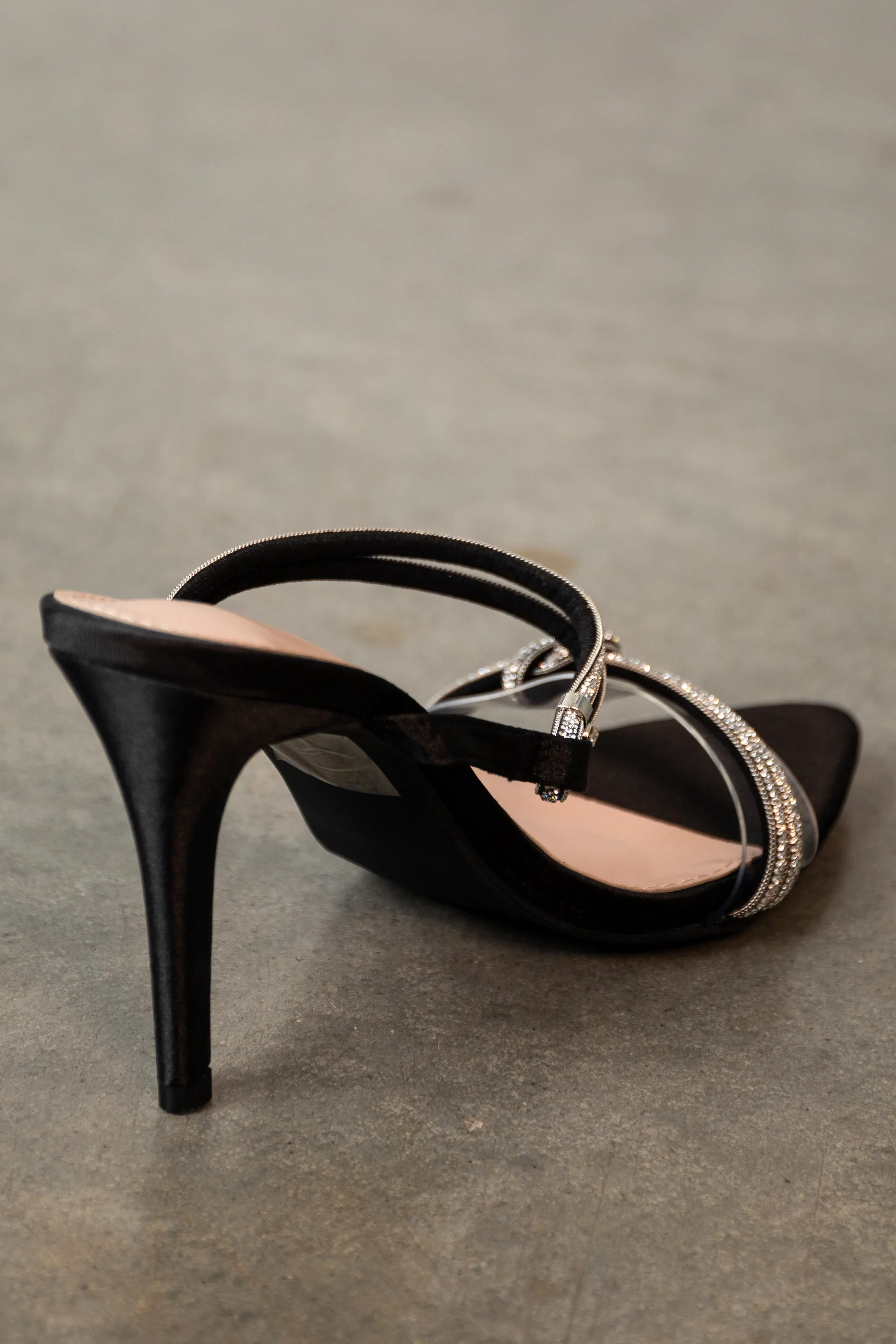 Black Satin Rhinestone Strap Pointed Heels sold by Lime Lush product image thumbnail 5