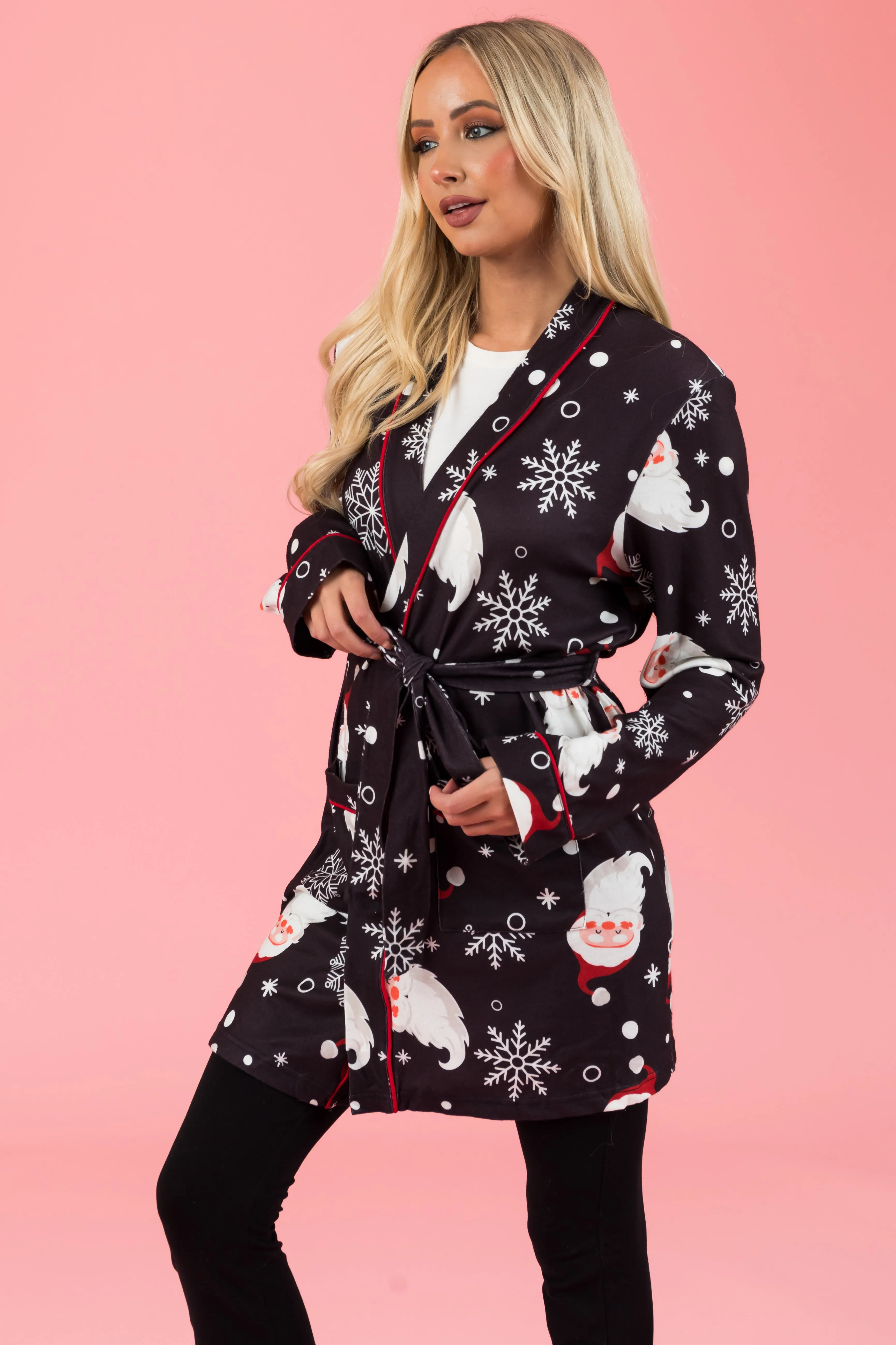 Faded Black Santa Print Soft Mid Length Robe sold by Lime Lush product image thumbnail 4