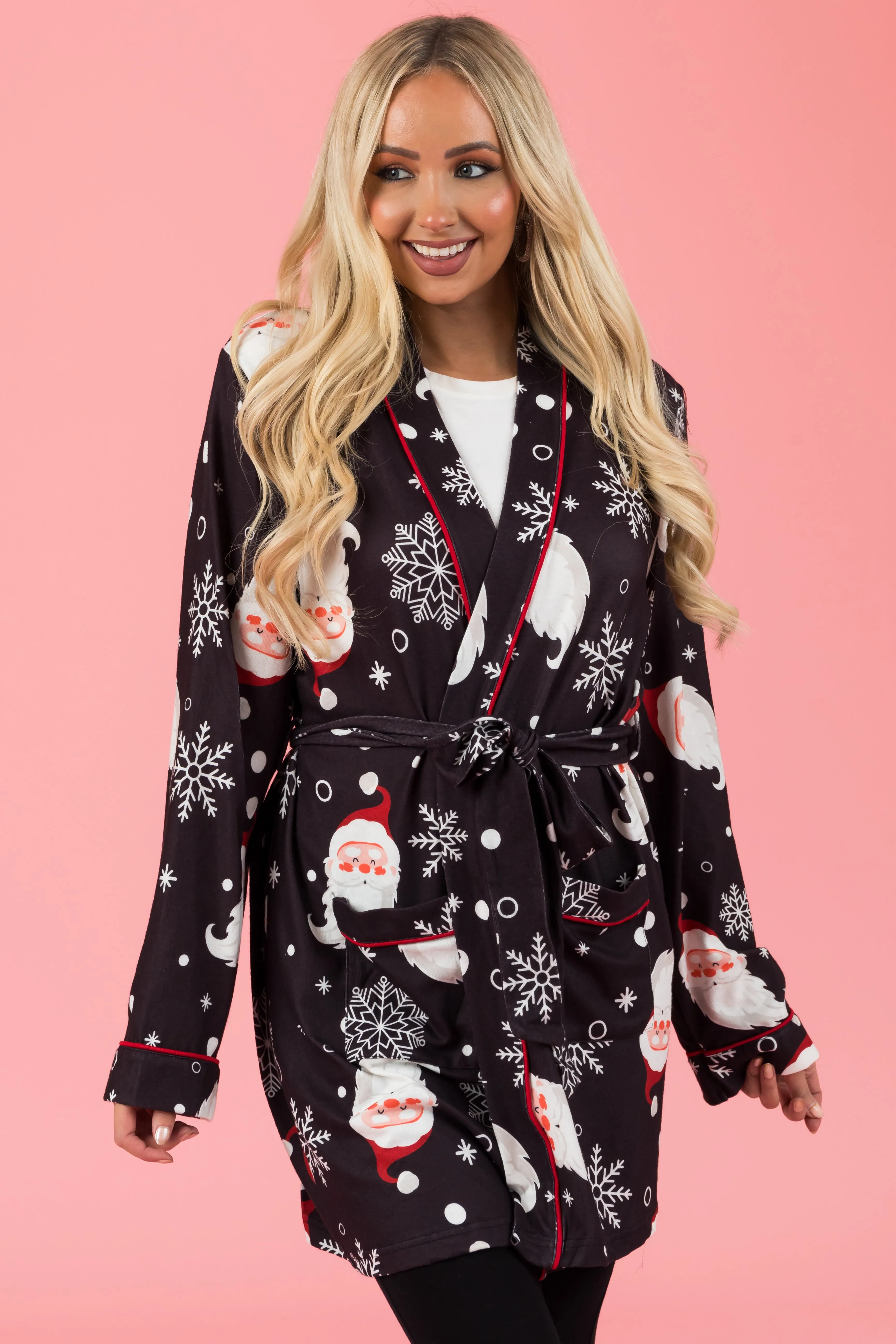 Faded Black Santa Print Soft Mid Length Robe sold by Lime Lush