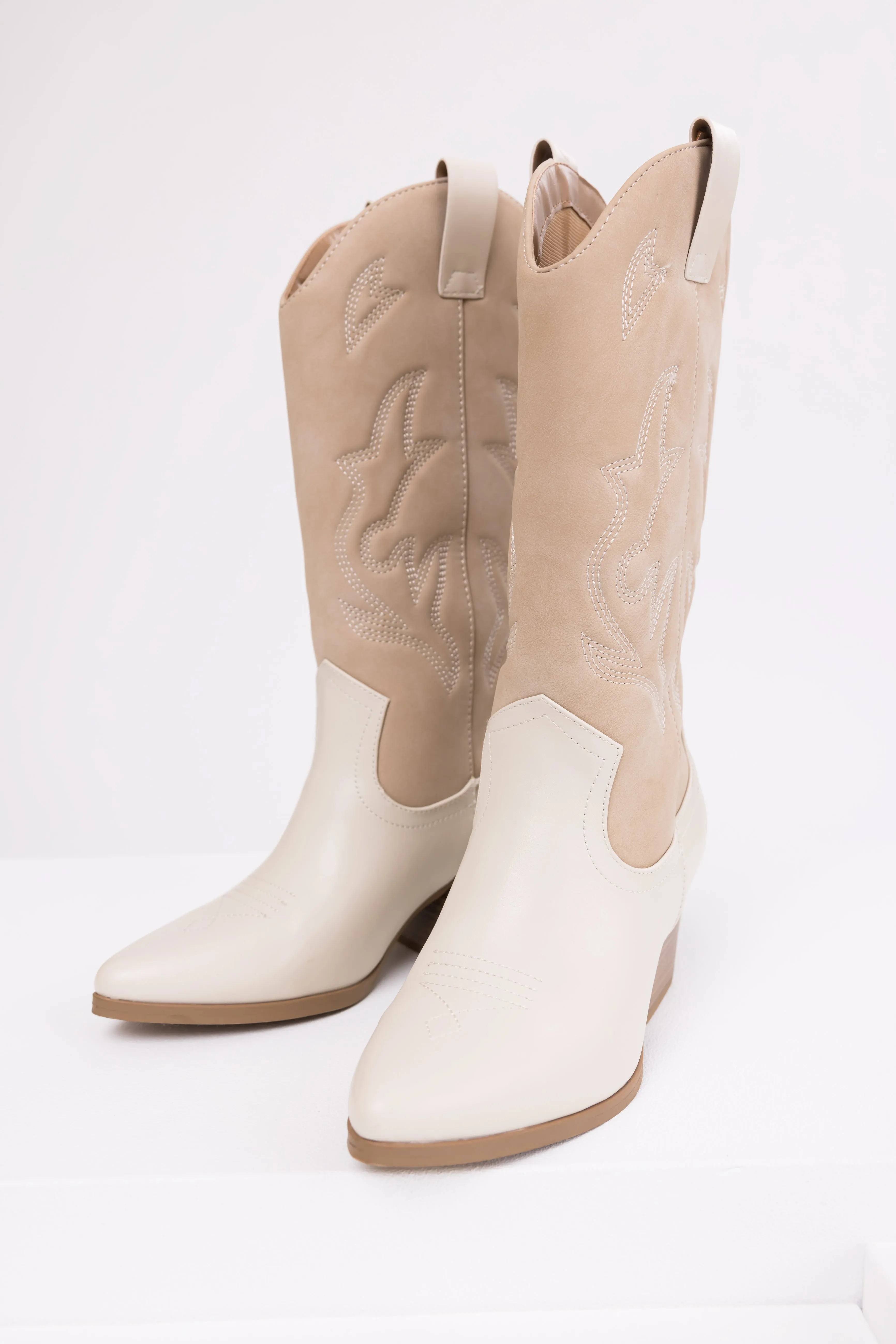 Coconut and Latte Colorblock Western Boots sold by Lime Lush