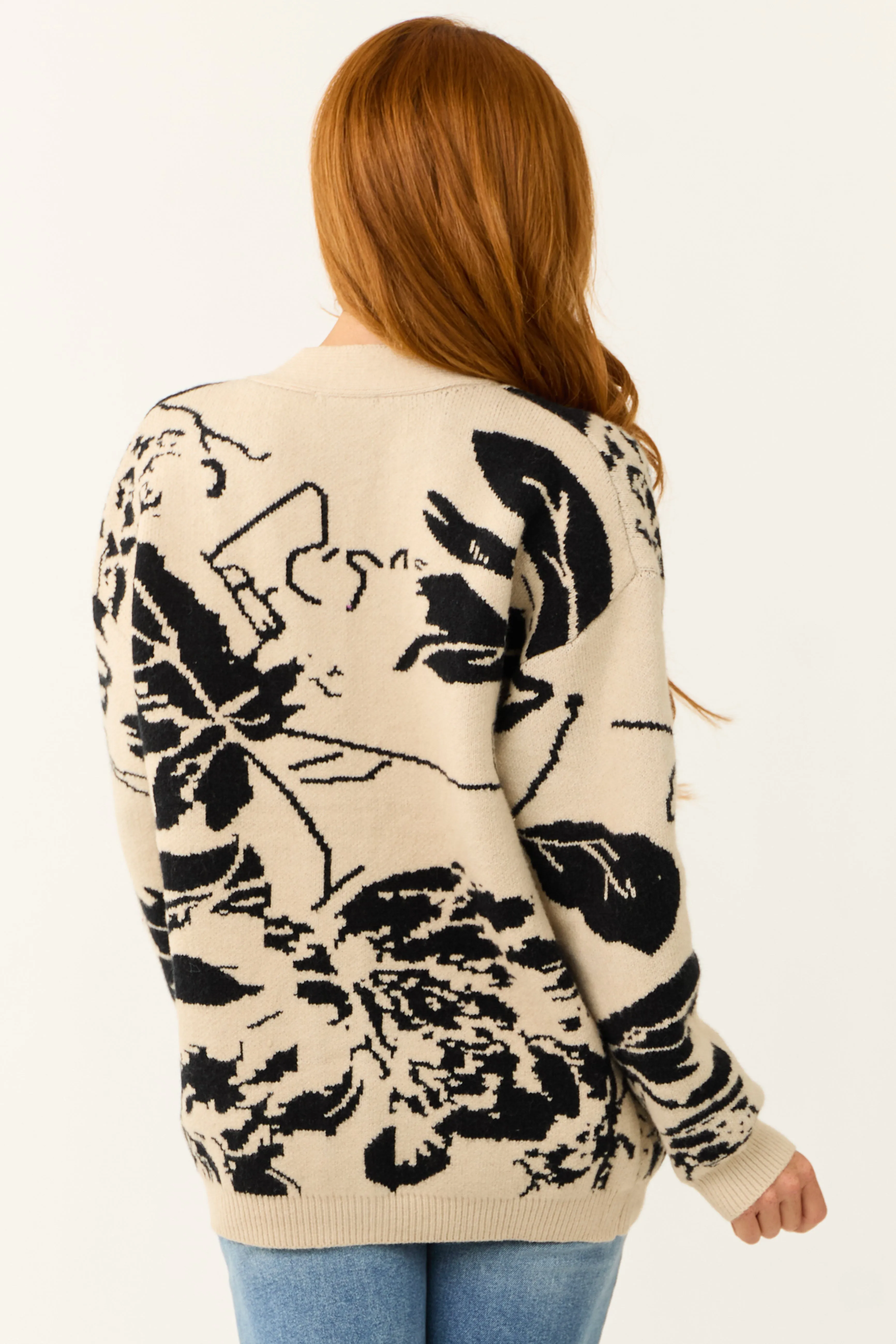 Beige and Black Abstract Print V Neck Cardigan sold by Lime Lush product image thumbnail 5