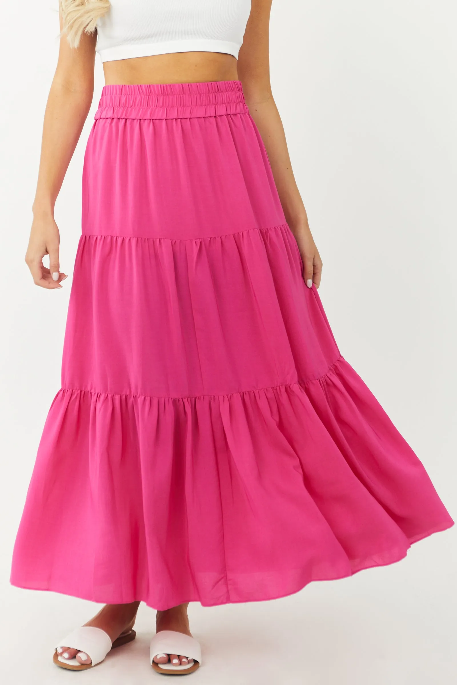 Magenta Tiered Smocked Waist Woven Maxi Skirt sold by Lime Lush product image thumbnail 2