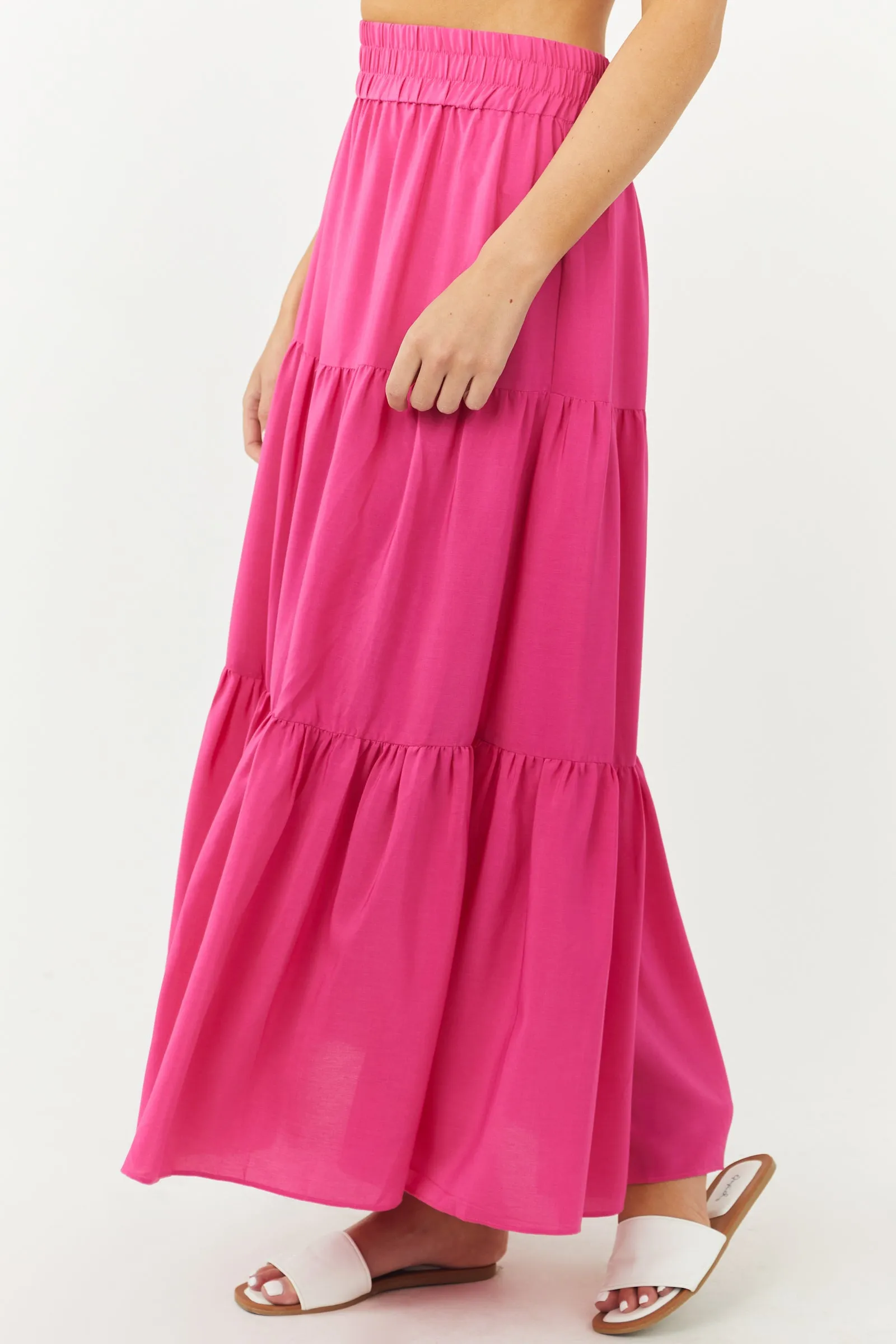Magenta Tiered Smocked Waist Woven Maxi Skirt sold by Lime Lush product image thumbnail 3