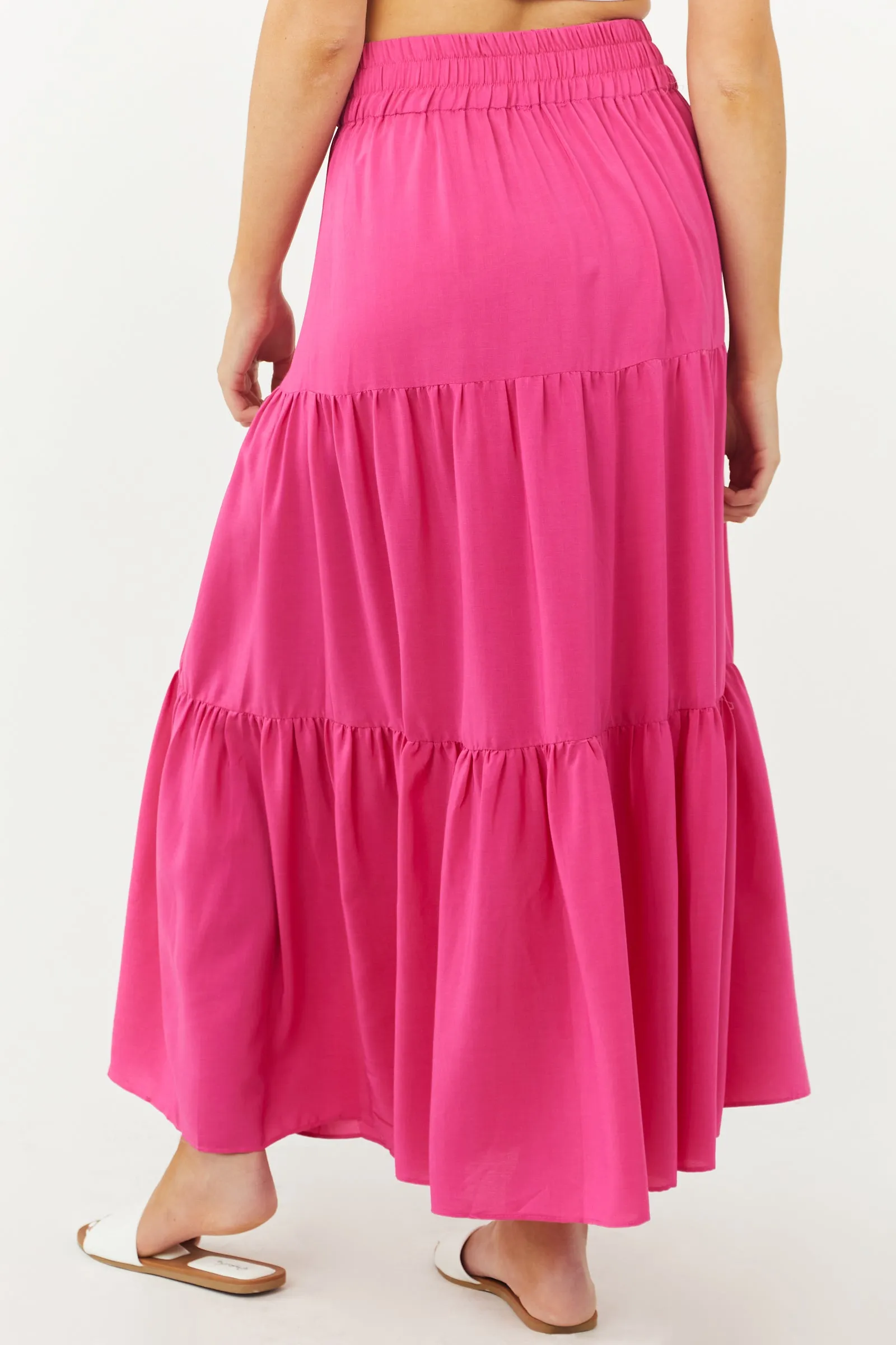 Magenta Tiered Smocked Waist Woven Maxi Skirt sold by Lime Lush product image thumbnail 4