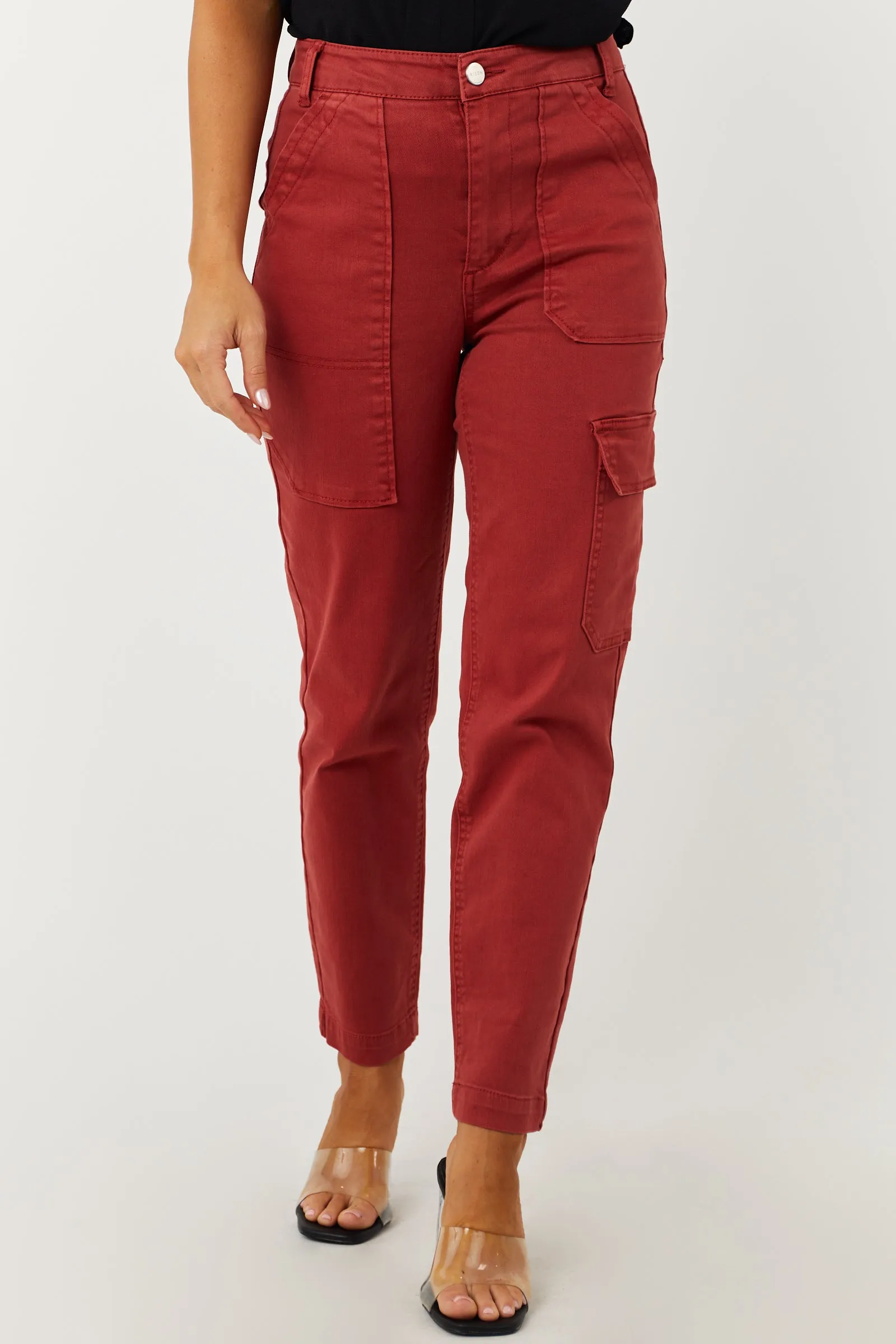 Risen Rust High Rise Cargo Straight Jeans sold by Lime Lush product image thumbnail 2