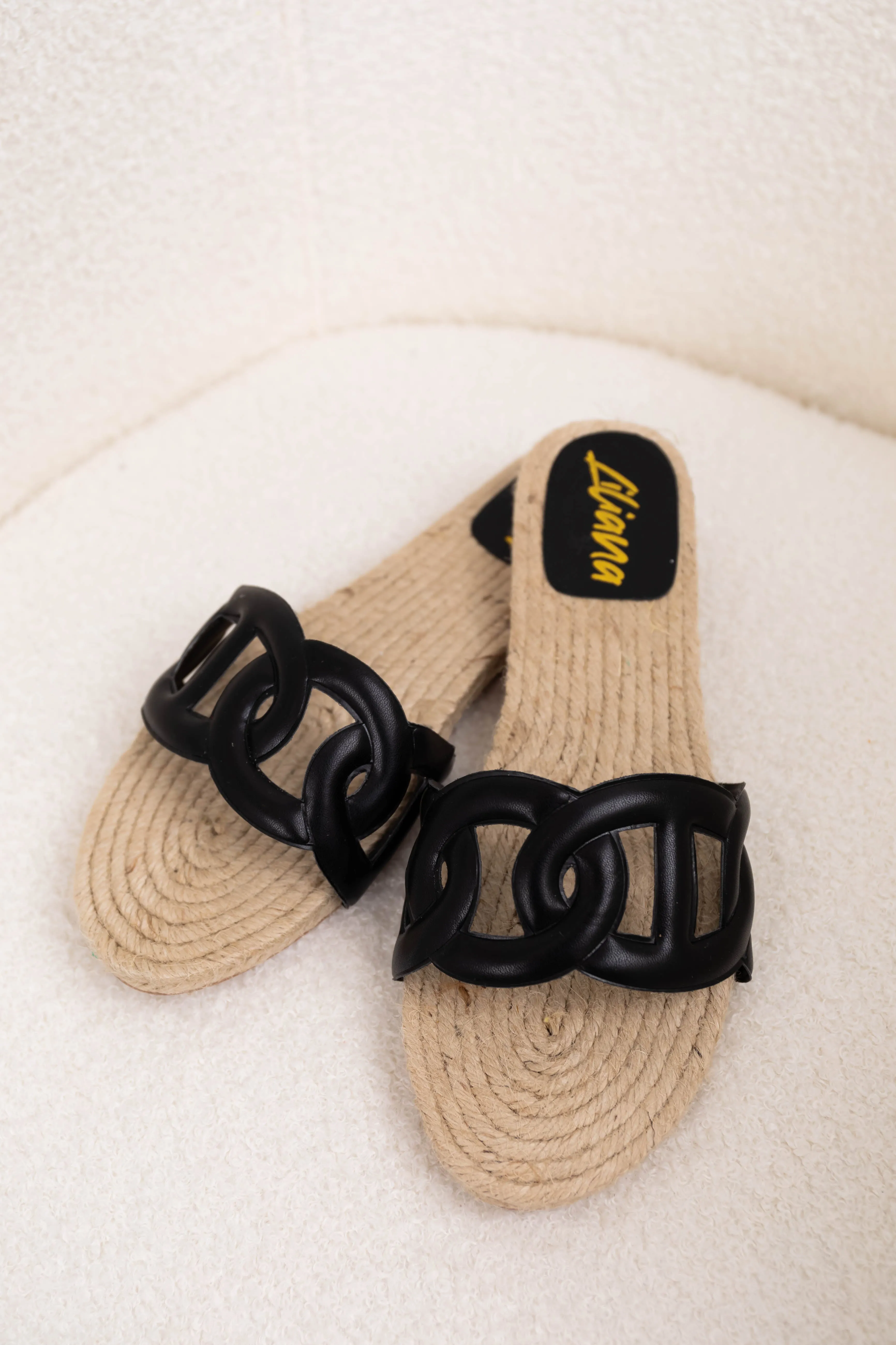 Black Geometric Strap Flat Espadrille Sandals sold by Lime Lush