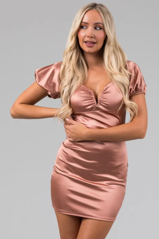 Vintage Coral Notch Neck Bodycon Satin Mini Dress sold by Lime Lush