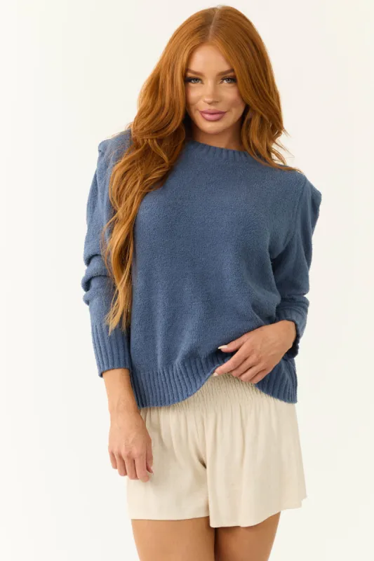 Dusty Blue Super Soft Defined Shoulder Sweater sold by Lime Lush