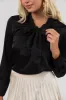 Black Bow Tie Long Sleeve Satin Blouse sold by Lime Lush